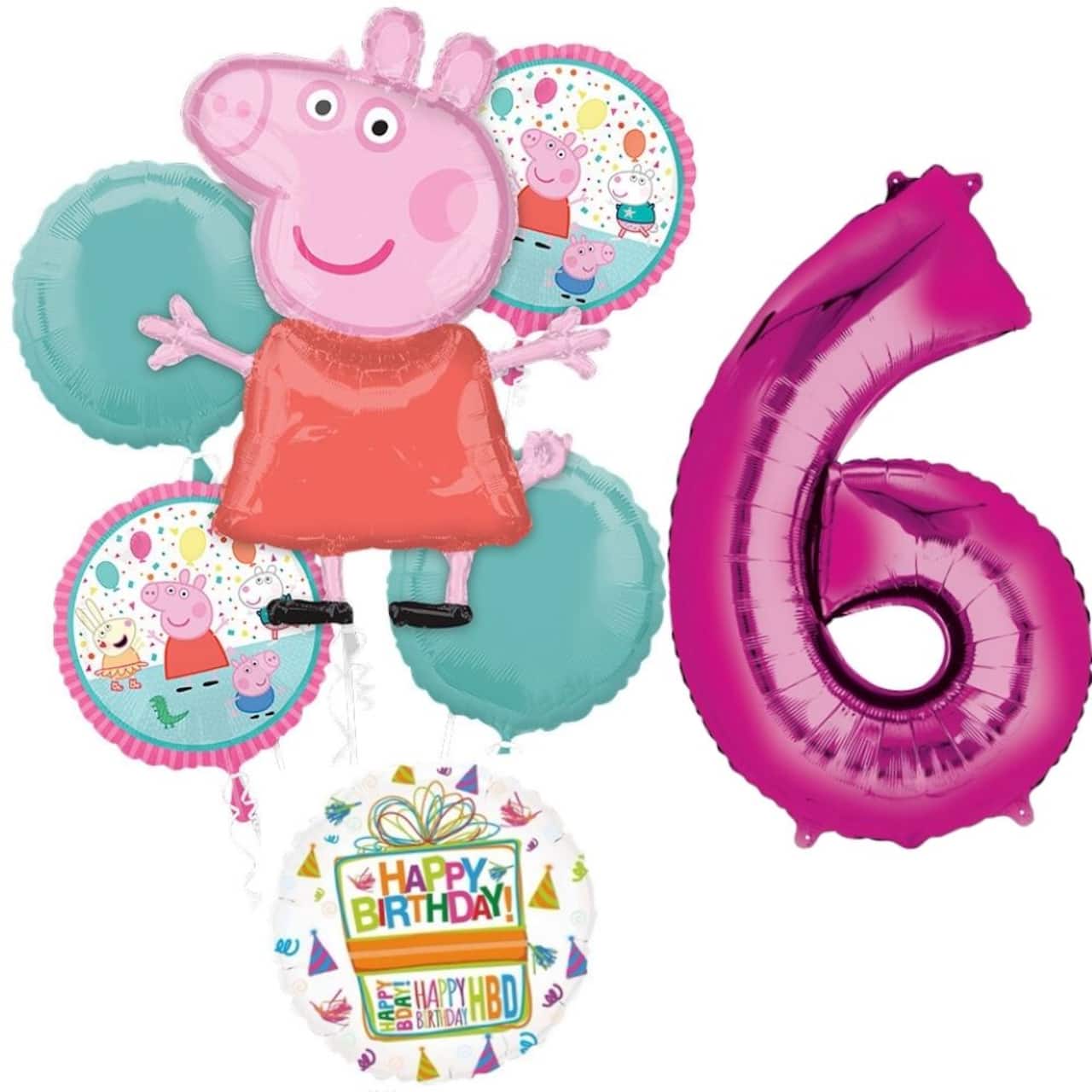 Peppa Pig Birthday 7-Piece Foil Balloon Bouquet